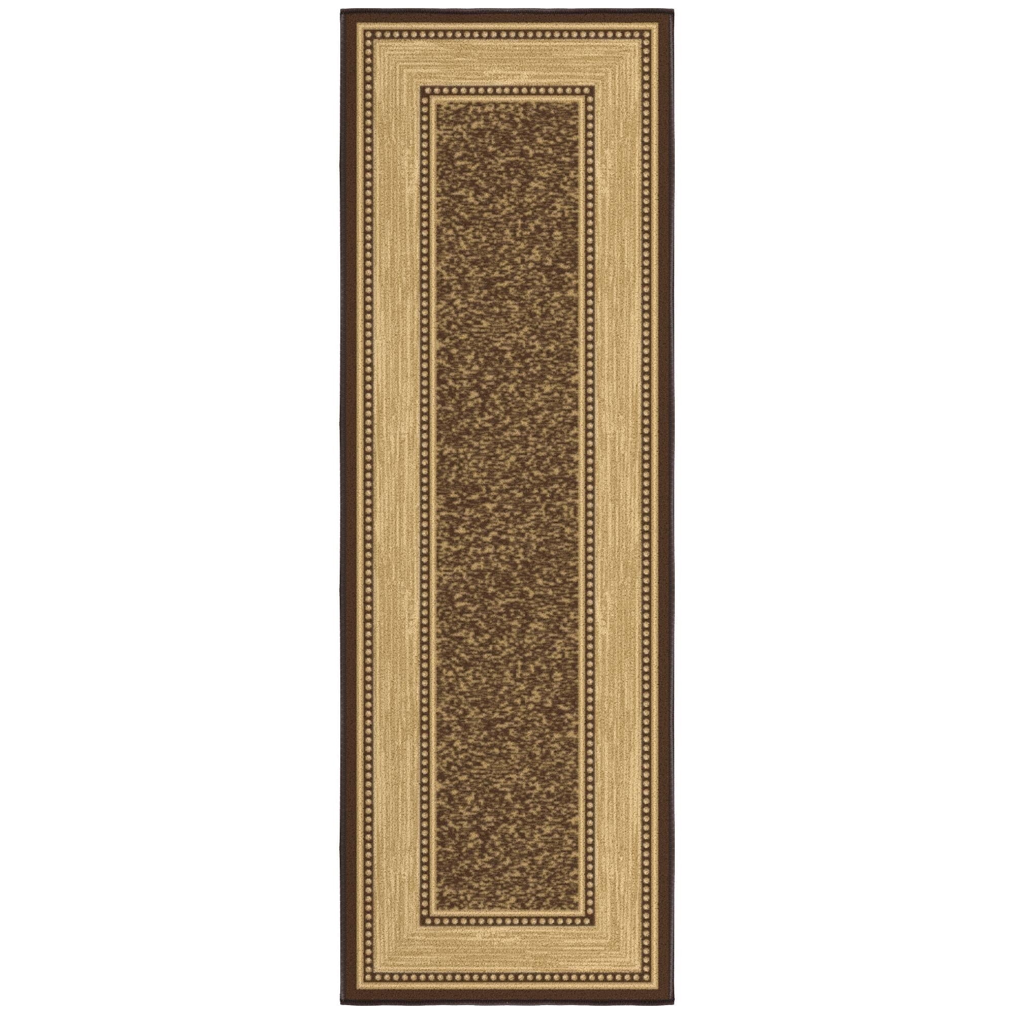 Ottomanson Border Bathroom Runner Rug 20" x 53" - Non Slip Low Pile Carpet, Brown