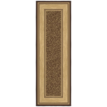 Ottomanson Border Bathroom Runner Rug 20" x 53" - Non Slip Low Pile Carpet, Brown