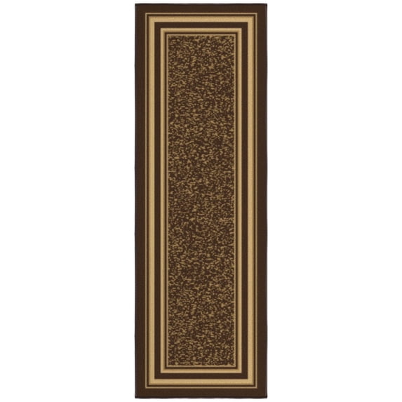 Ottomanson Border Bathroom Runner Rug 20" x 53" - Non Slip Low Pile Carpet, Dark Brown