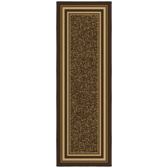 Ottomanson Border Bathroom Runner Rug 20" x 53" - Non Slip Low Pile Carpet, Dark Brown