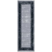 Ottomanson Non-Slip Hallway Runner Rug 20" x 59" Perfect for High Traffic Areas, Gray/Navy Border