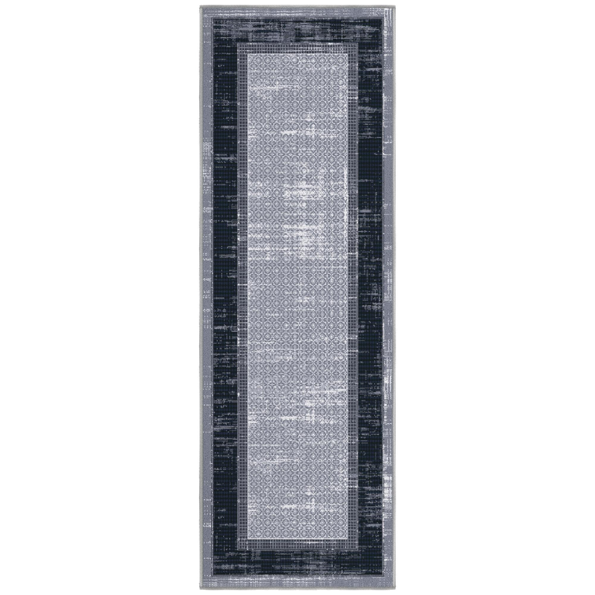 Gray and Black Non-Slip Synthetic Hallway Runner Rug