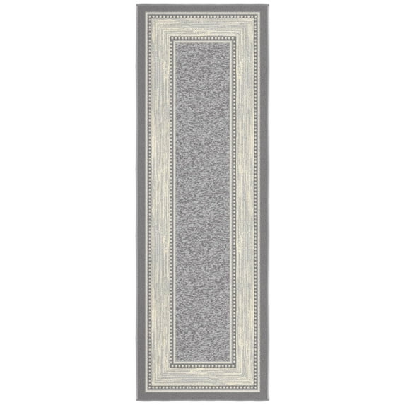 Ottomanson Border Bathroom Runner Rug 20" x 53" - Non Slip Low Pile Carpet, Light Gray