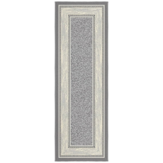 Ottomanson Border Bathroom Runner Rug 20" x 53" - Non Slip Low Pile Carpet, Light Gray