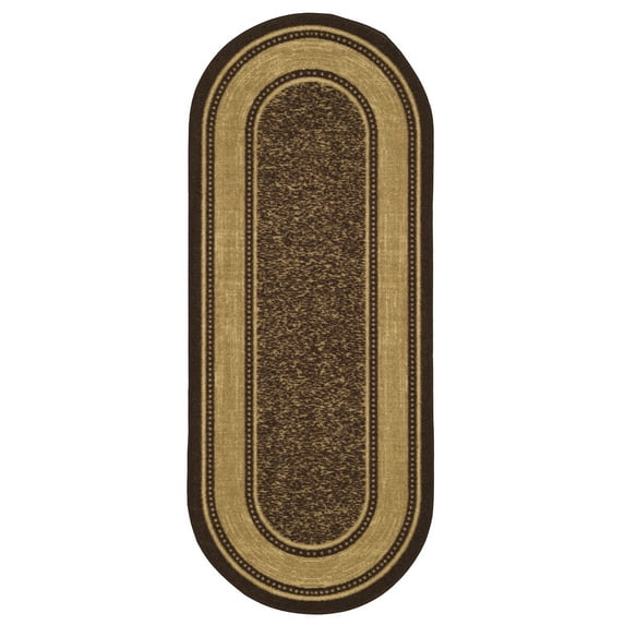 Ottomanson Non-Slip Hallway Runner Rug 20" x 59" Oval Perfect for High Traffic Areas, Brown Border