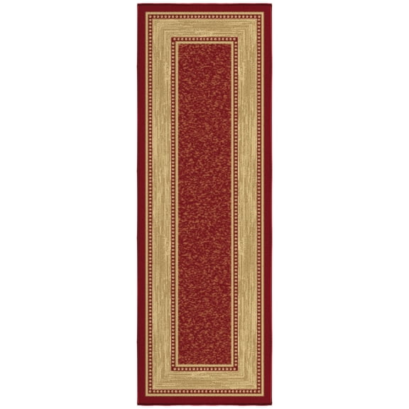 Ottomanson Border Bathroom Runner Rug 20" x 53" - Non Slip Low Pile Carpet, Red