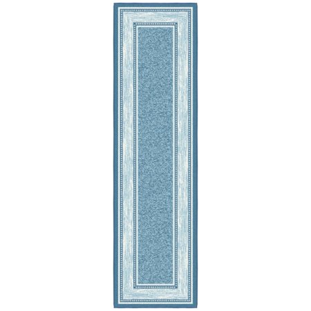 Ottomanson Border Kitchen Runner Rug 1'10" x 7' - Non Slip Low Pile Carpet, Blue