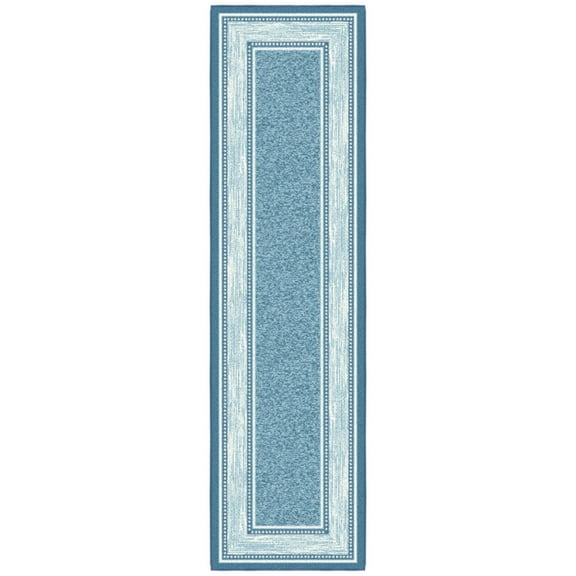 Ottomanson Border Kitchen Runner Rug 1'10" x 7' - Non Slip Low Pile Carpet, Blue