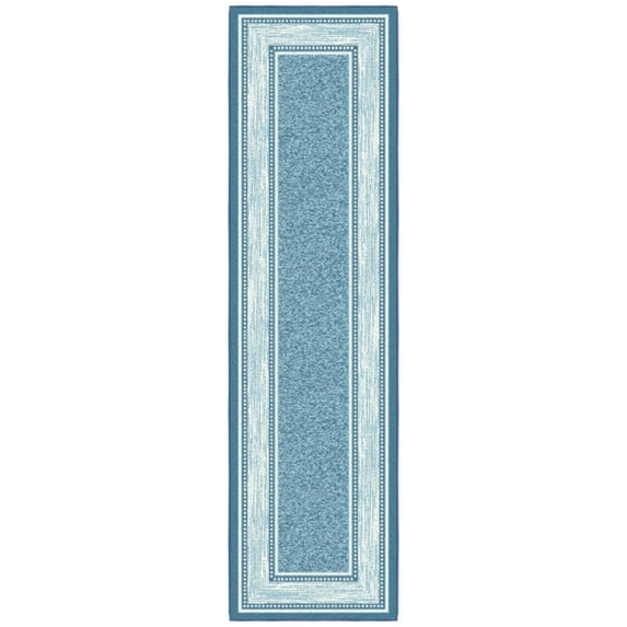 Ottomanson Border Kitchen Runner Rug 1'10" x 7' - Non Slip Low Pile Carpet, Blue