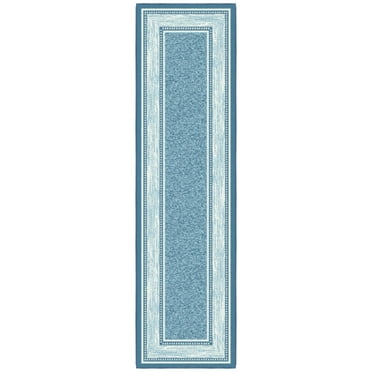 Ottomanson Non-Slip Hallway Runner Rug 2x7 Rubberback Border Indoor Rug, 1'10" x 7', Blue