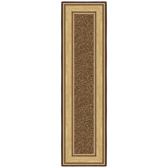 Ottomanson Border Kitchen Runner Rug 1'10" x 6' - Non Slip Low Pile Carpet, Brown