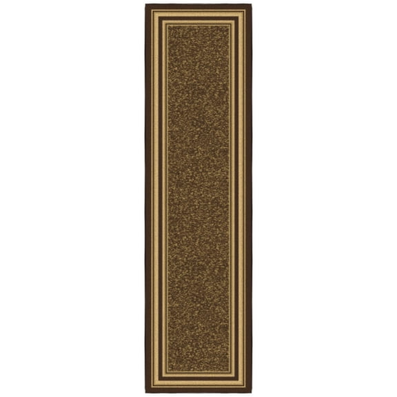 Ottomanson Border Kitchen Runner Rug 1'10" x 7' - Non Slip Low Pile Carpet, Dark Brown