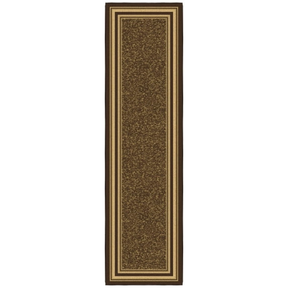 Ottomanson Border Kitchen Runner Rug 1'10" x 7' - Non Slip Low Pile Carpet, Dark Brown