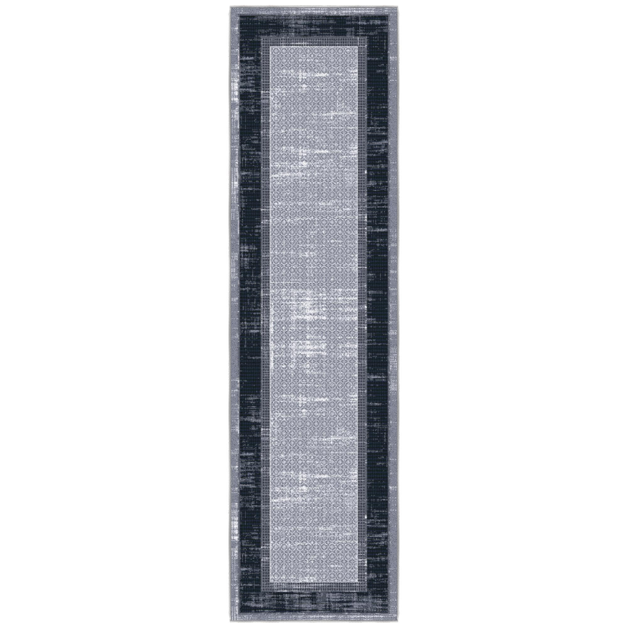 Gray and Black Machine Washable Non-Slip Runner Rug