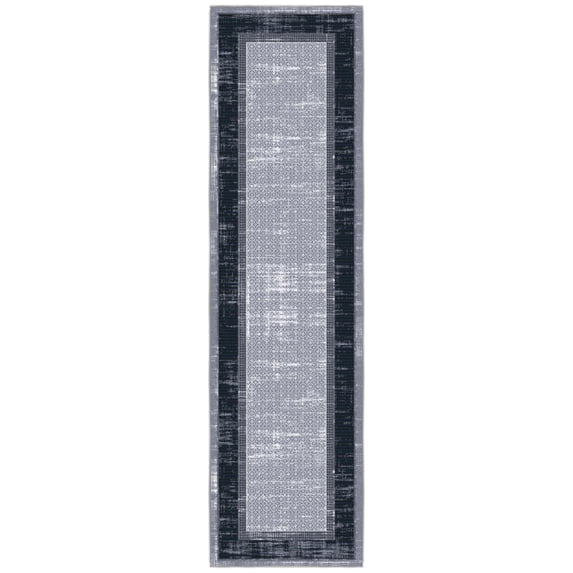 Ottomanson Border Kitchen Runner Rug 1'10" x 7' - Non Slip Low Pile Carpet, Gray/Navy