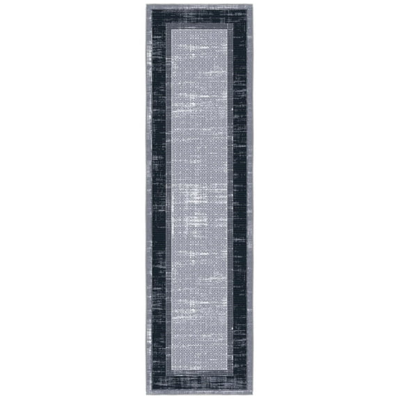 Ottomanson Border Kitchen Runner Rug 1'10" x 7' - Non Slip Low Pile Carpet, Gray/Navy