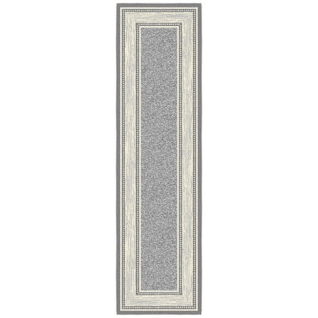 Ottomanson Border Kitchen Runner Rug 1'10" x 7' - Non Slip Low Pile Carpet, Light Gray