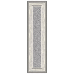 Ottomanson Border Kitchen Runner Rug 1'10" x 7' - Non Slip Low Pile Carpet, Light Gray