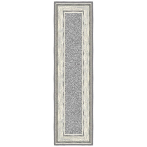 Ottomanson Border Kitchen Runner Rug 1'10" x 7' - Non Slip Low Pile Carpet, Light Gray