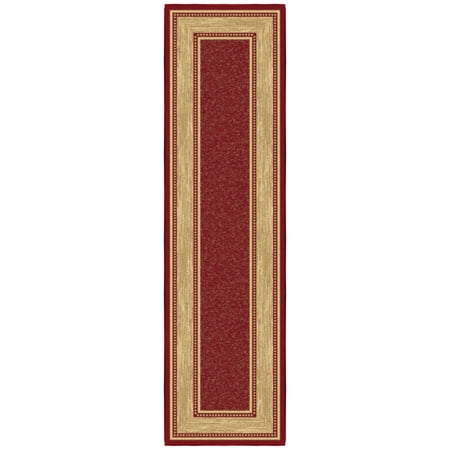 Ottomanson Border Kitchen Runner Rug 1'10" x 6' - Non Slip Low Pile Carpet, Red
