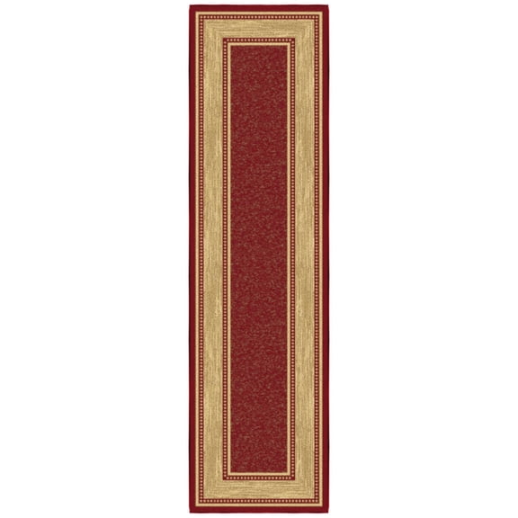 Ottomanson Border Kitchen Runner Rug 1'10" x 6' - Non Slip Low Pile Carpet, Red