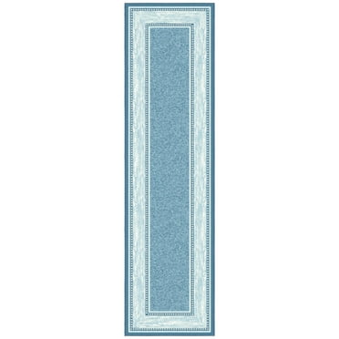 Ottomanson Non-Slip Hallway Runner Rug 3x10 Rubberback Border Indoor Rug, 2'7" x 9'10", Blue