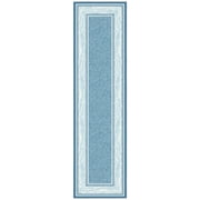 Ottomanson Border Hallway Runner Rug 2'7" x 9'10" - Non Slip Low Pile Carpet, Blue