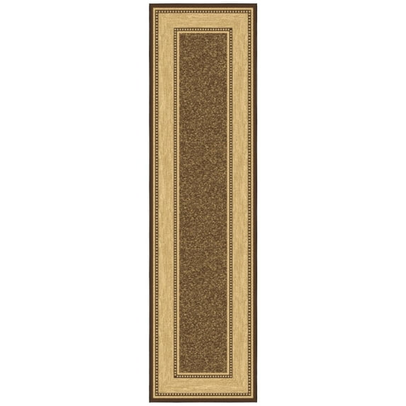 Ottomanson Border Hallway Runner Rug 2'7" x 9'10" - Non Slip Low Pile Carpet, Brown