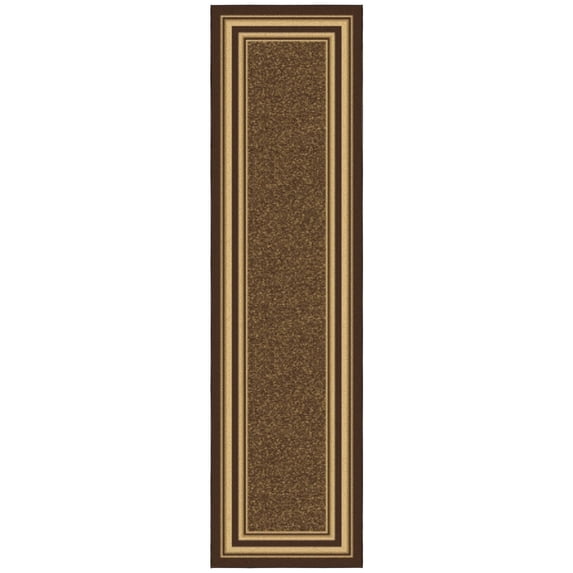 Ottomanson Border Hallway Runner Rug 2'7" x 9'6" - Non Slip Low Pile Carpet, Dark Brown
