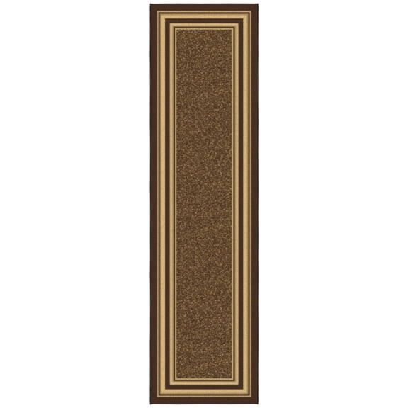 Ottomanson Border Hallway Runner Rug 2'7" x 9'6" - Non Slip Low Pile Carpet, Dark Brown