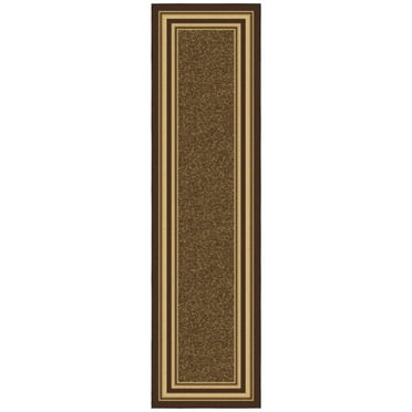 Ottomanson Non-Slip Hallway Runner Rug 3x10 Rubberback Border Indoor Rug, 2'7" x 9'10", Dark Brown