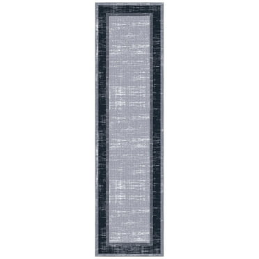 Ottomanson Non-Slip Hallway Runner Rug 3x10 Rubberback Border Indoor Rug, 2'7" x 9'10", Gray/Black