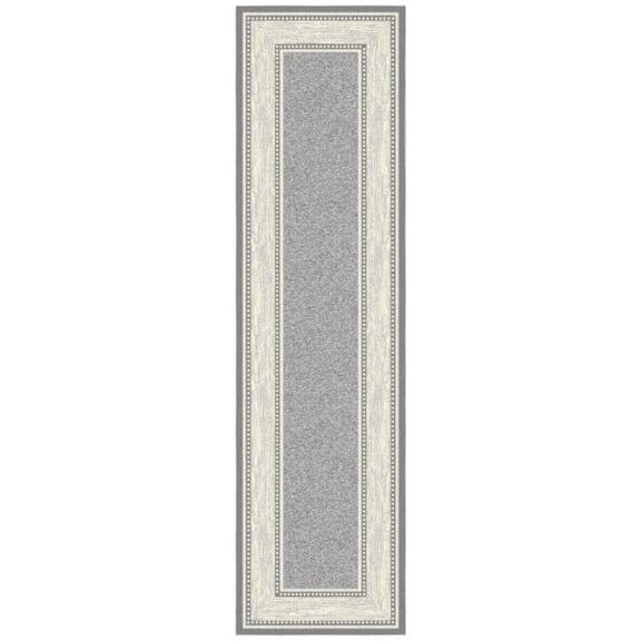 Ottomanson Border Hallway Runner Rug 2'7" x 9'10" - Non Slip Low Pile Carpet, Light Gray