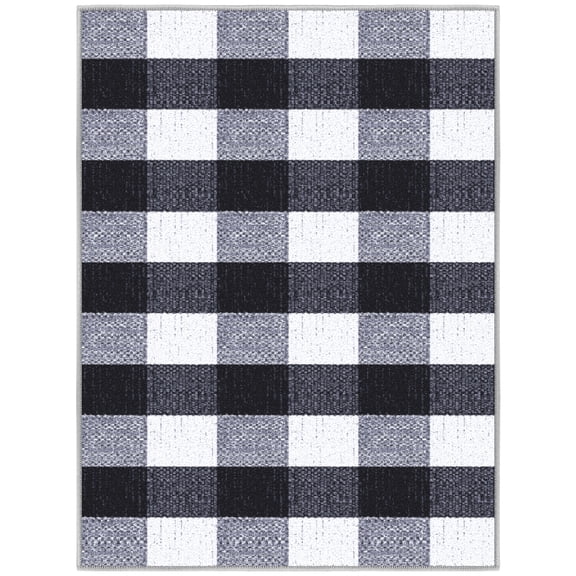 Ottomanson Non-Slip Indoor Entryway Rug 1'10.5" x 3' – Low Pile Stain Resistant Door Mat, Buffalo Plaid Black/White