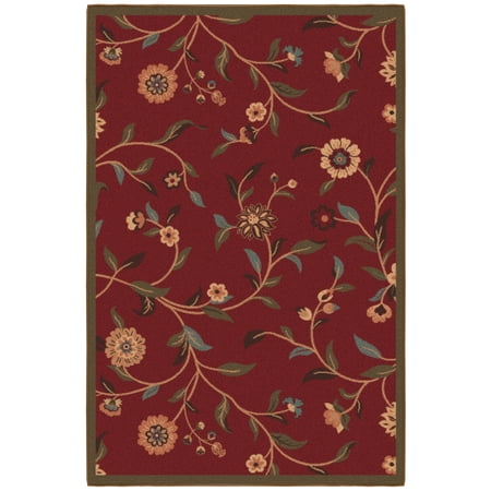 Ottomanson Non-Slip Indoor Entryway Rug 1'10.5" x 3' – Low Pile Stain Resistant Door Mat, Floral Red
