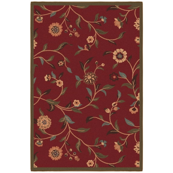 Ottomanson Non-Slip Indoor Entryway Rug 1'10.5" x 3' – Low Pile Stain Resistant Door Mat, Floral Red