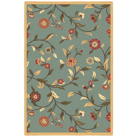 Ottomanson Non-Slip Indoor Entryway Rug 1'10.5" x 3' – Low Pile Stain Resistant Door Mat, Floral Seafoam Green