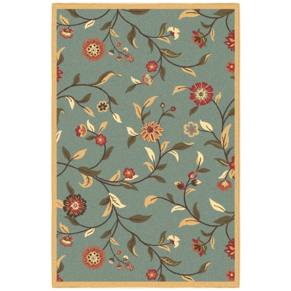 Ottomanson Non-Slip Indoor Entryway Rug 1'10.5" x 3' – Low Pile Stain Resistant Door Mat, Floral Seafoam Green