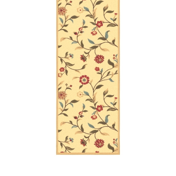 Ottomanson Non-Slip Kitchen Runner Rug 1'10.5" x 5' – Low Pile Stain Resistant Floor Mat, Floral Beige