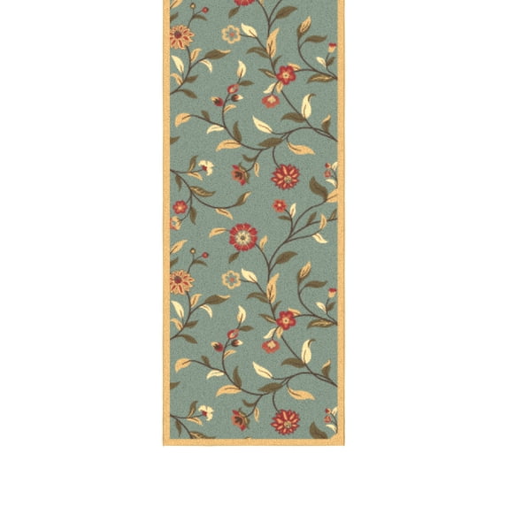 Ottomanson Non-Slip Kitchen Runner Rug 1'10.5" x 5' – Low Pile Stain Resistant Floor Mat, Floral Seafoam Green