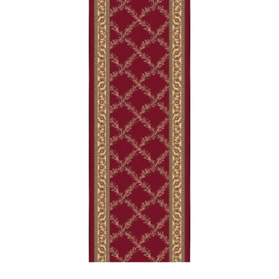 Ottomanson Non-Slip Kitchen Runner Rug 1'10.5" x 5' – Low Pile Stain Resistant Floor Mat, Trellis Burgundy Red