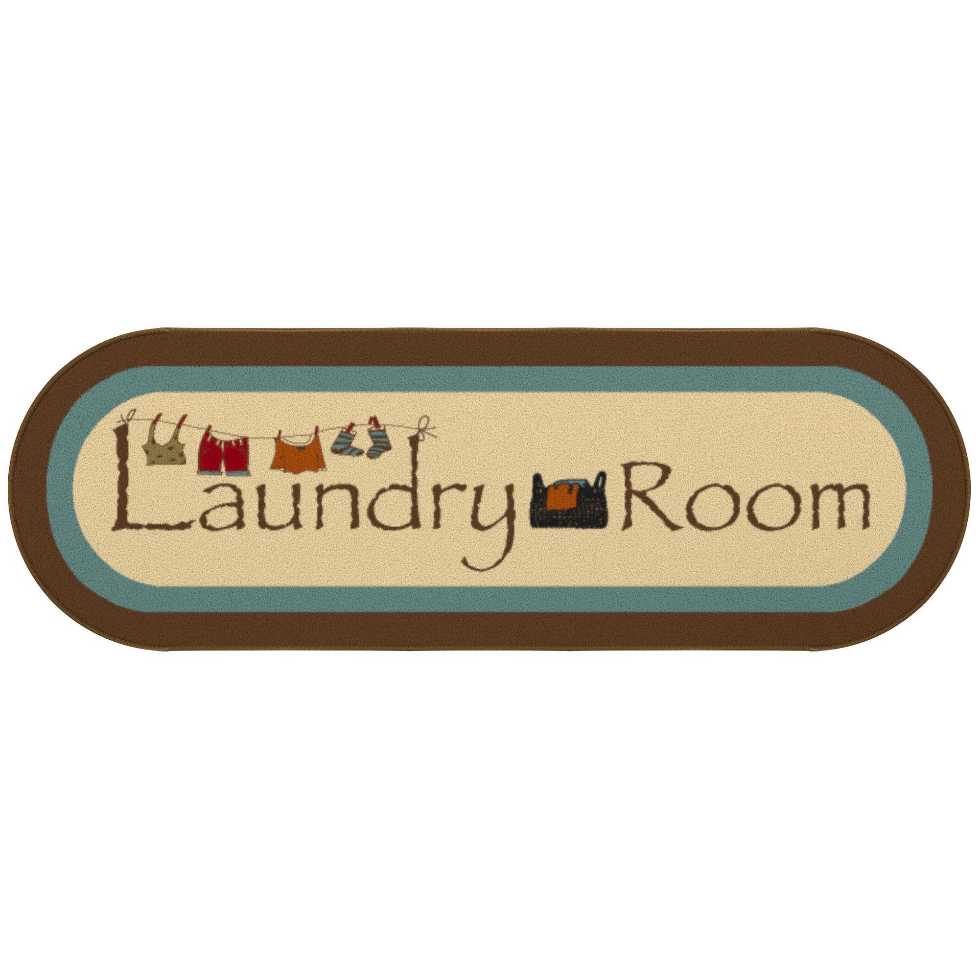 Beige and Brown Oval Synthetic Laundry Room Runner Rug