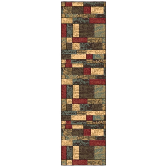 Ottomanson Boxes Kitchen Runner Rug 1'10" x 6' - Non Slip Low Pile Carpet, Multicolor