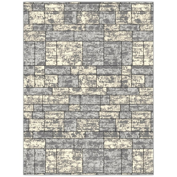 Ottomanson Non-Slip Rubberback Boxes 5x7 Indoor Area Rug, 5' x 6'6", Gray