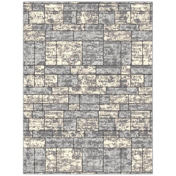 Ottomanson Boxes Area Rug 5' x 6'6" - Non Slip Low Pile Carpet, Gray
