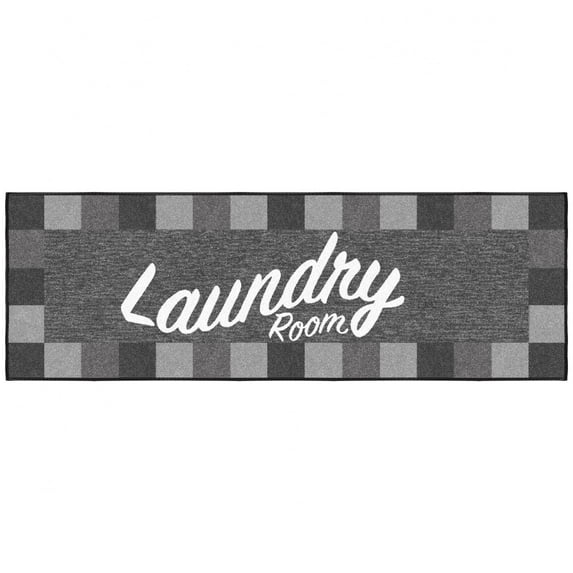 Ottomanson Non-Slip Rubberback Checkered 2x5 Laundry Room Runner Rug, 20" x 59", Black