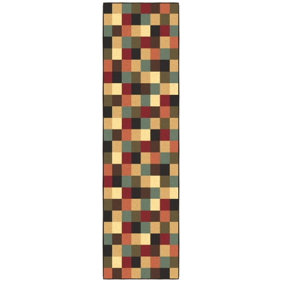 Ottomanson Non-Slip Kitchen Runner Rug 1'10.5" x 6' – Low Pile Stain Resistant Floor Mat, Checkered Multicolor