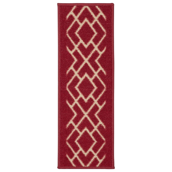 Ottomanson Non-Slip Rubberback Diamond 8.5" x 26" Indoor Stair Treads, 7 Pack, Red/Cream