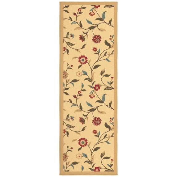 Ottomanson Floral Bathroom Runner Rug 20" x 53" - Non Slip Low Pile Carpet, Beige
