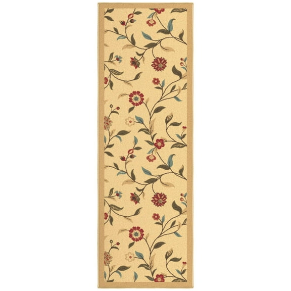 Ottomanson Floral Bathroom Runner Rug 20" x 53" - Non Slip Low Pile Carpet, Beige